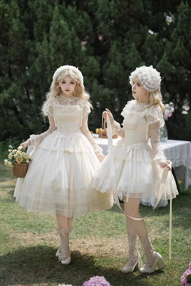 Cream Letters Poems Confession Square Collar Sleeveless Frilled Bow Lace Fishbone Sweet Lolita JSK Dress Two Variants