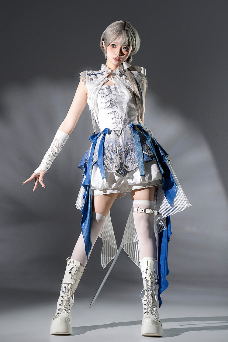 Ivory Prince Shorts with Chinese Style Ruffles - Dragon Bones