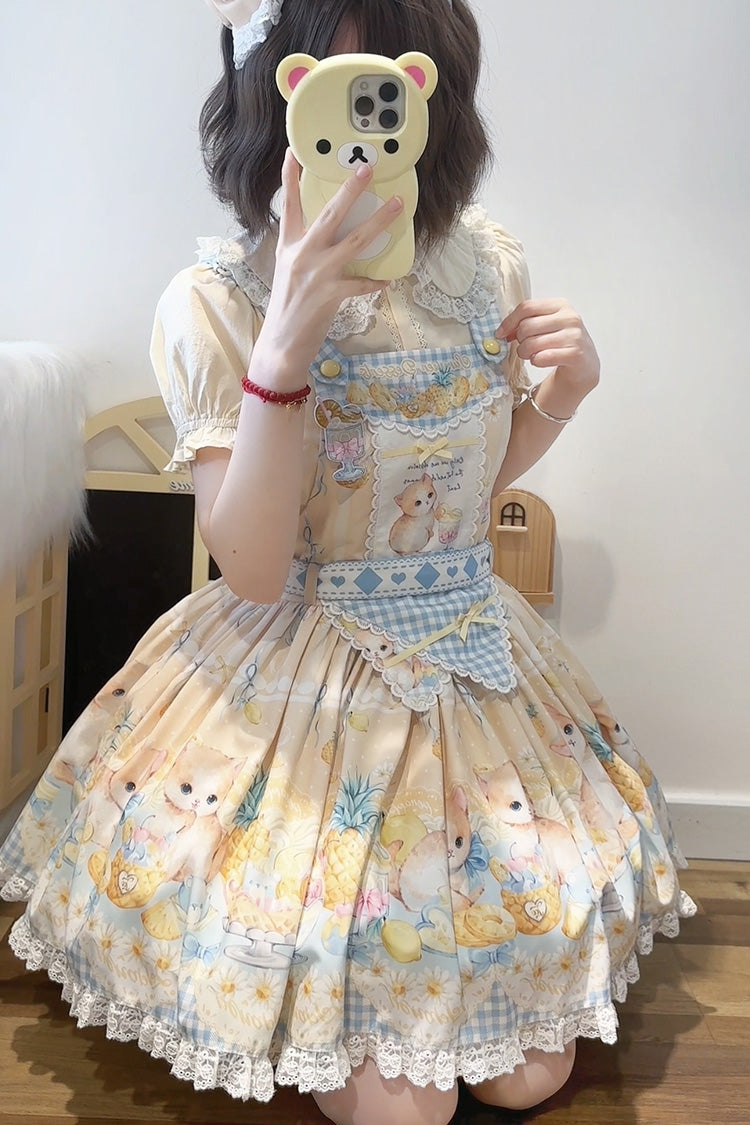 Yellow Sweet Lolita Strap Dress with Bowknot Lace - Pineapple Cat