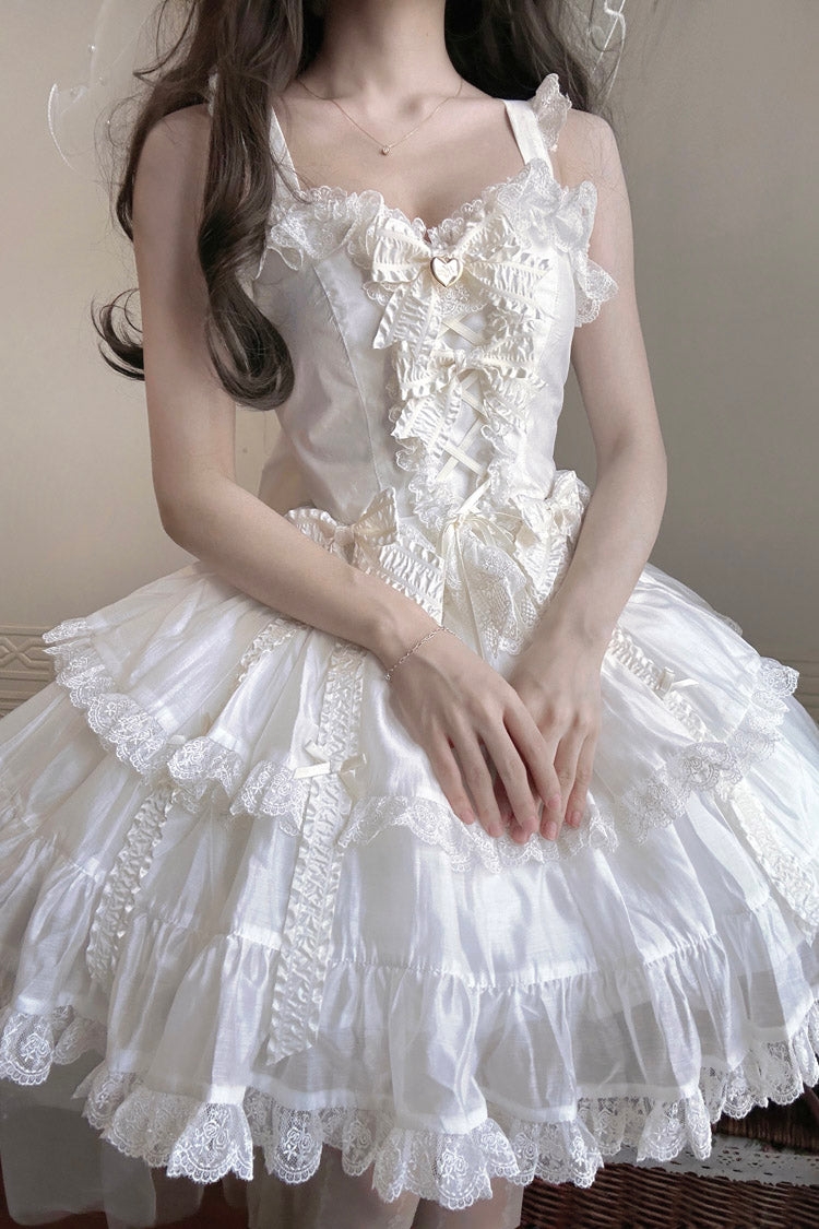 Ivory Ruffle Bowknot Lace-Up Skirt Set - Sweetheart Splolita