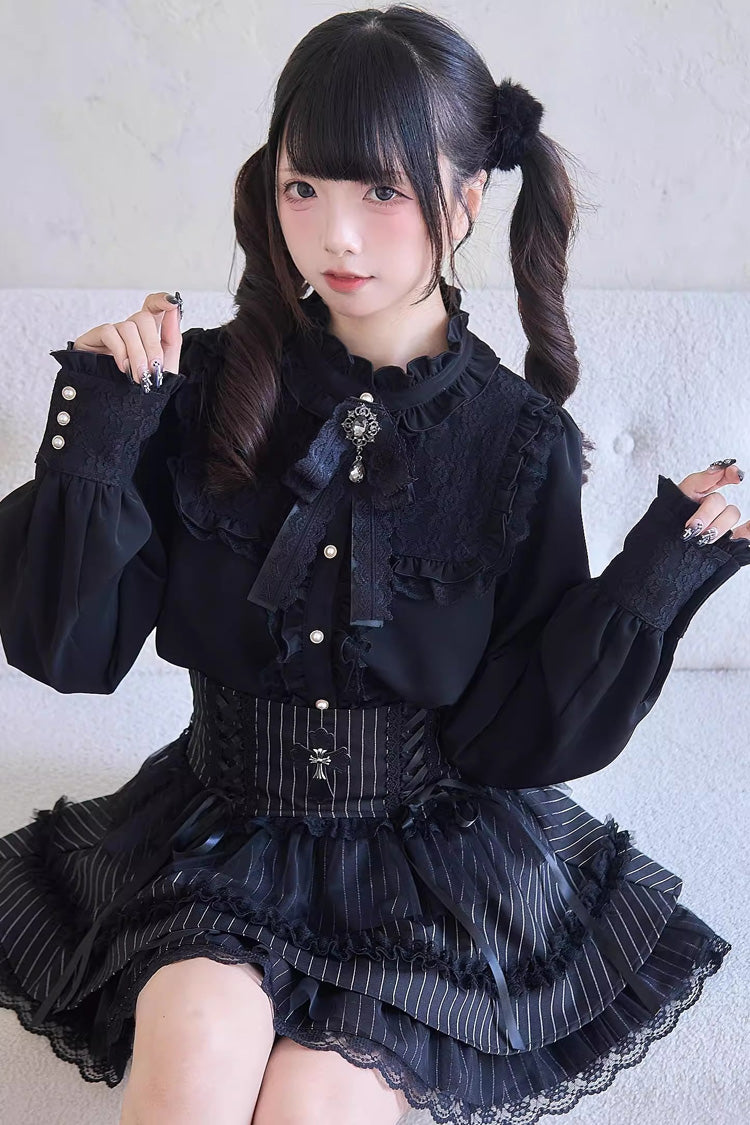 Printed Lace-Up Ruffle Skirt - Jirai Kei Fashion