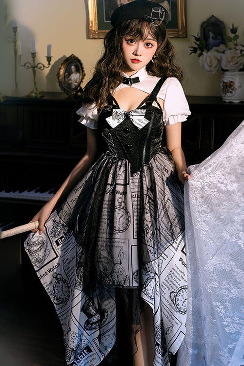 Ebony Dress - Fake Two Piece Vintage Printed Irregular Hem