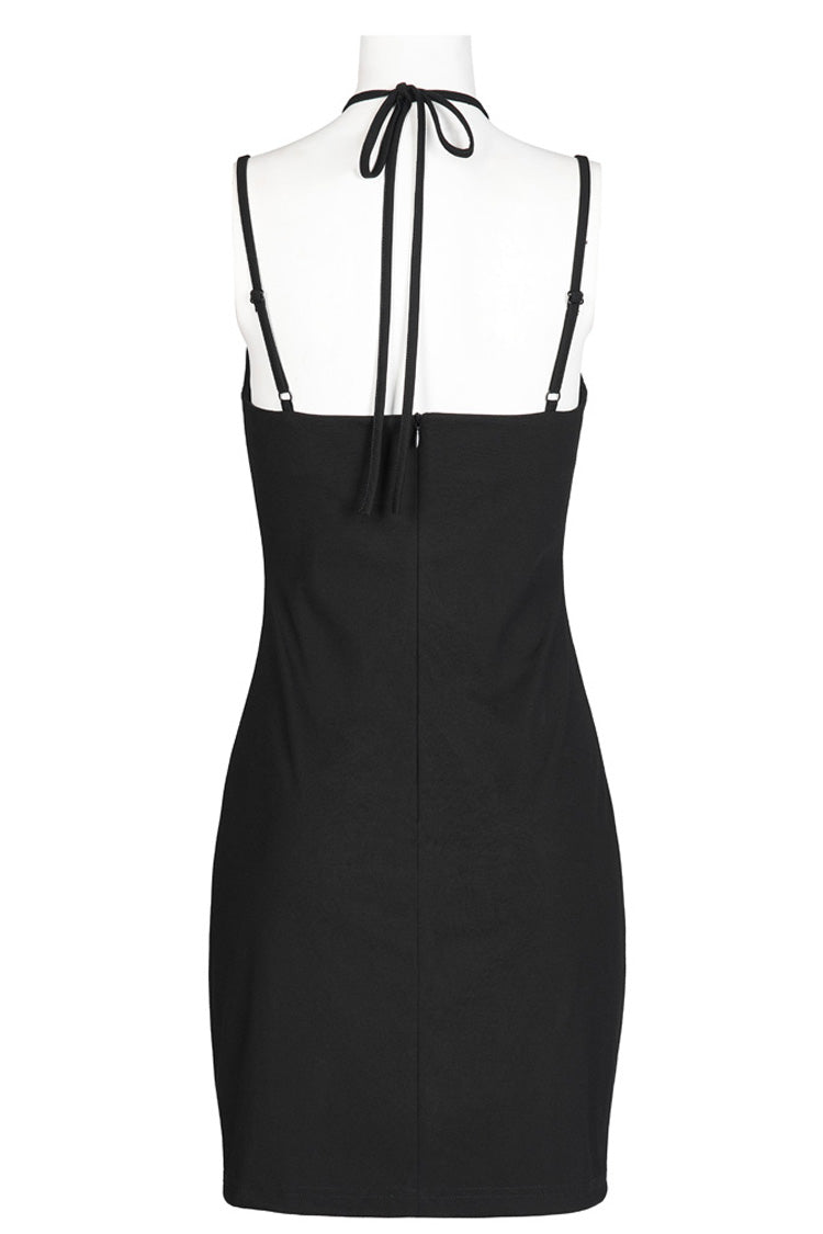 Black Knit Hollow Drawstring Bodycon Halter Punk Dress