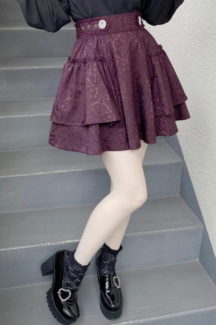 Dark Jacquard Bow Sweet Lolita Skirt - Japanese Style