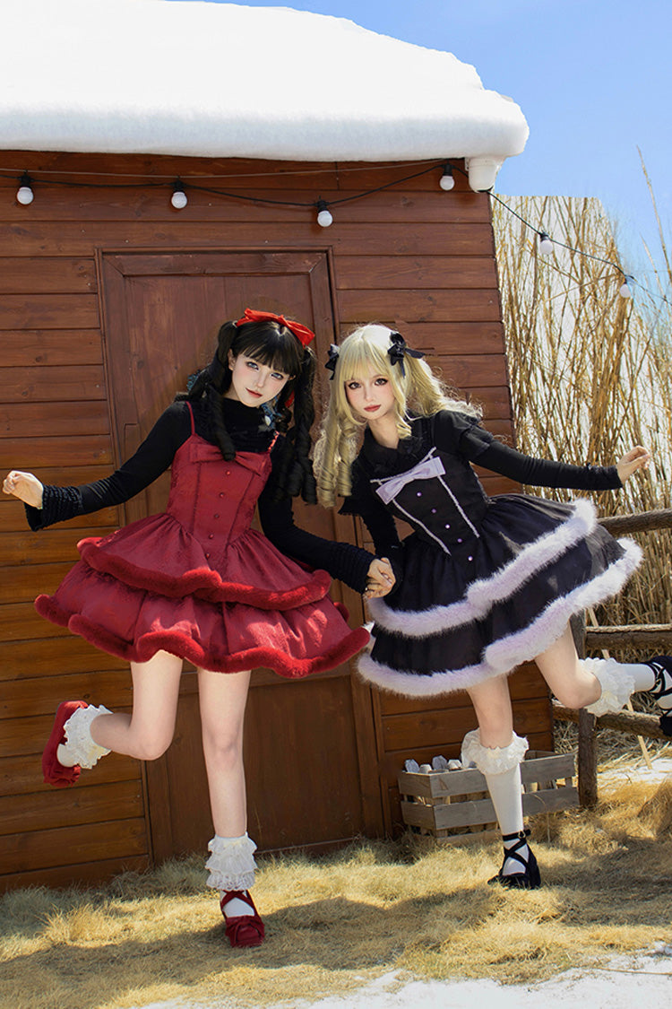 Jacquard Furry Bow Sweet Lolita JSK Dress