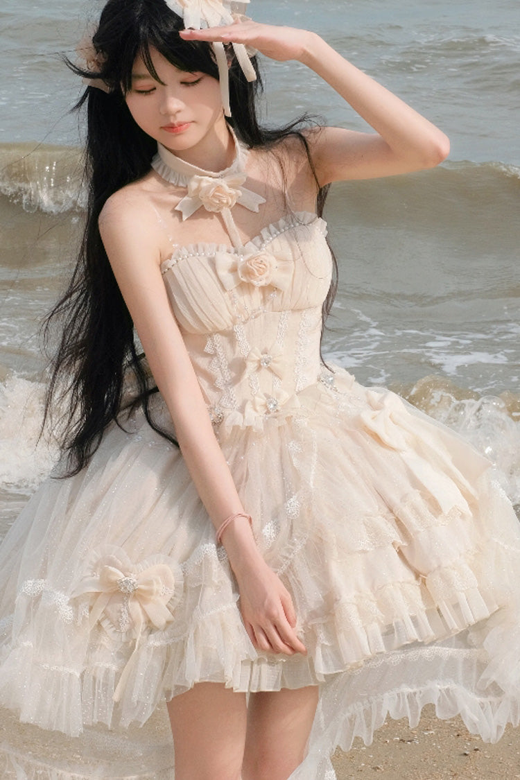 Ivory Galaxy-Printed Sweet Tube Top Dress with Ruffles