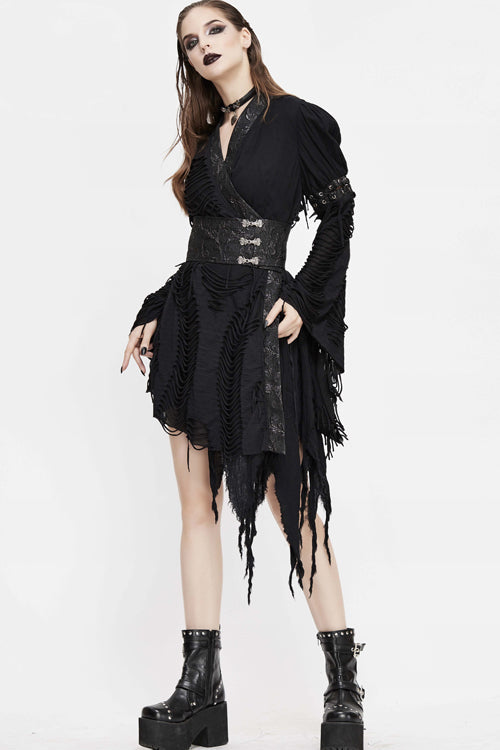 Asymmetric Mesh Unedged Punk Dress with Belt