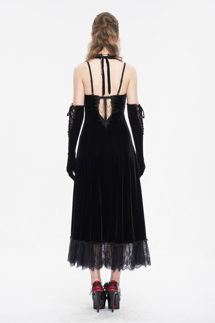 Lace Hem Slip Long Gothic Dress for Women with Lace-Up