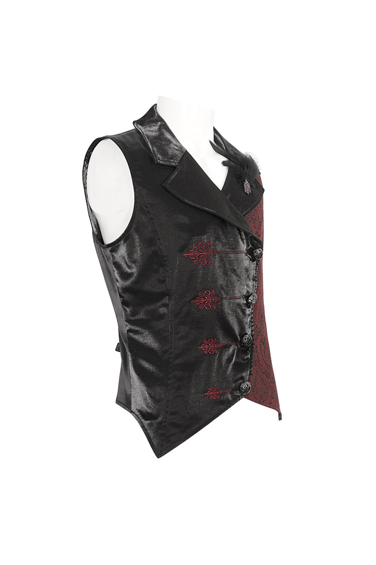Noir & Red Feathered Embossed Victorian Waistcoat