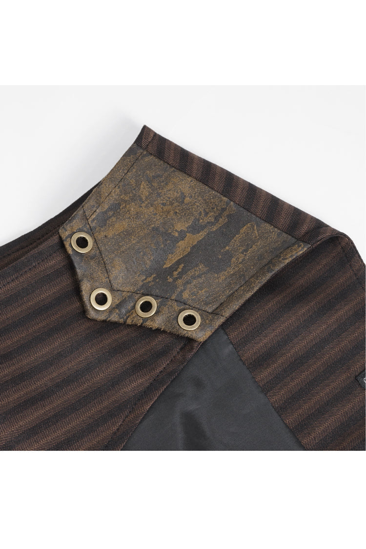Cocoa Pinstripe Gothic Slim Vest with V-Neck and Stitching