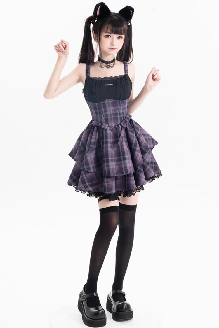 Violet Magic Cat Double Stripe Printed Bow Lolita Jumper