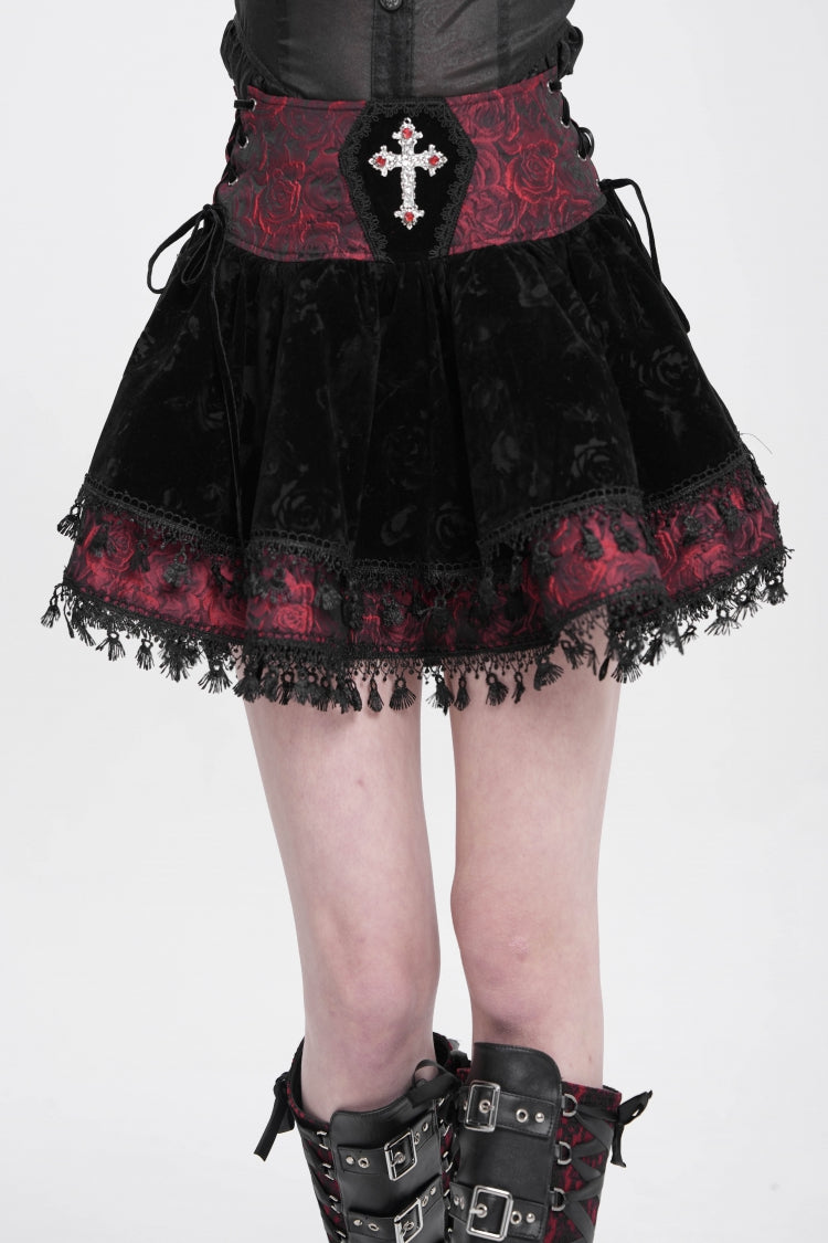 Noir & Scarlet Tassel Print Gothic Mini Skirt