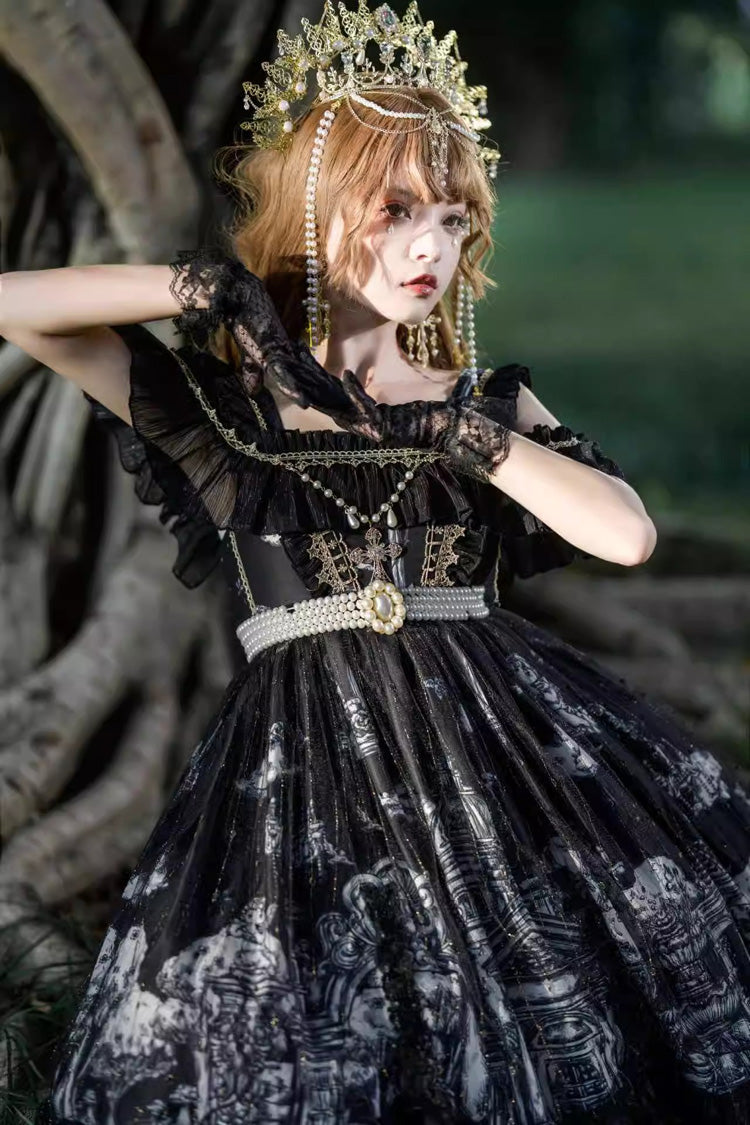 Ruffled Bow Gothic Princess JSK in Black