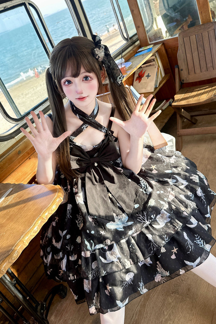 Sweet Lolita Strap Dress with Layered Ruffles and Lace - Ocean Sweetheart, 5 Colors