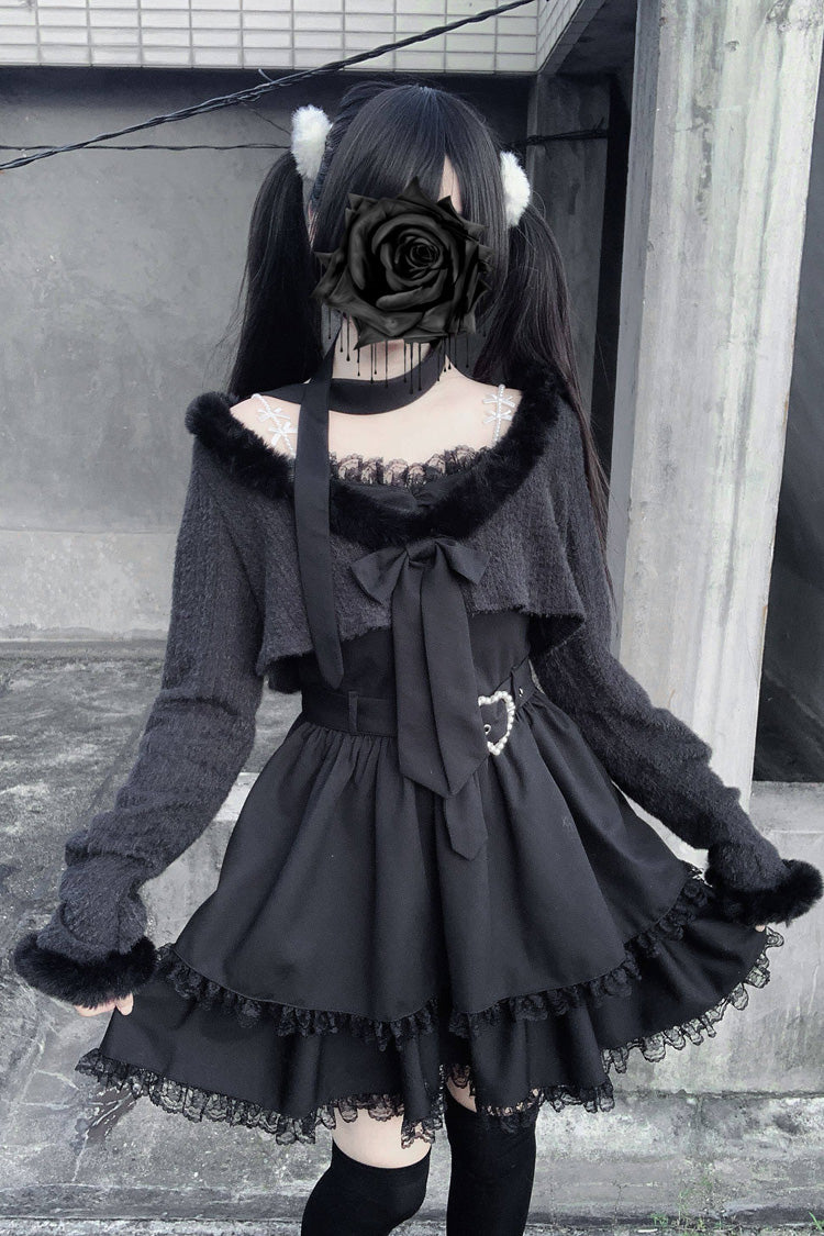 Printed Lace Long-Sleeve Jirai Kei Dress Set - Stardust Oath