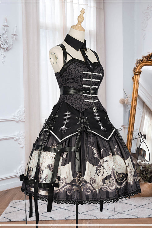 Pirate Ship Print Gothic Lolita JSK Dress Full Set