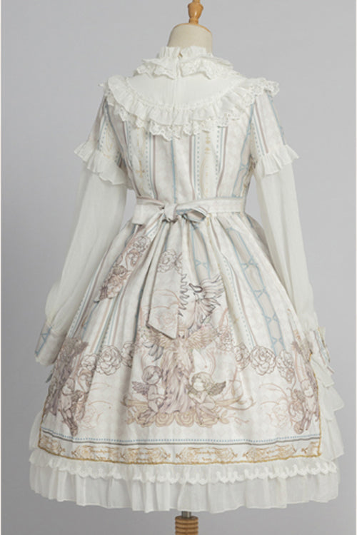 Classic Lolita OP Dress - Ruffled Collar, Long Sleeve, Print