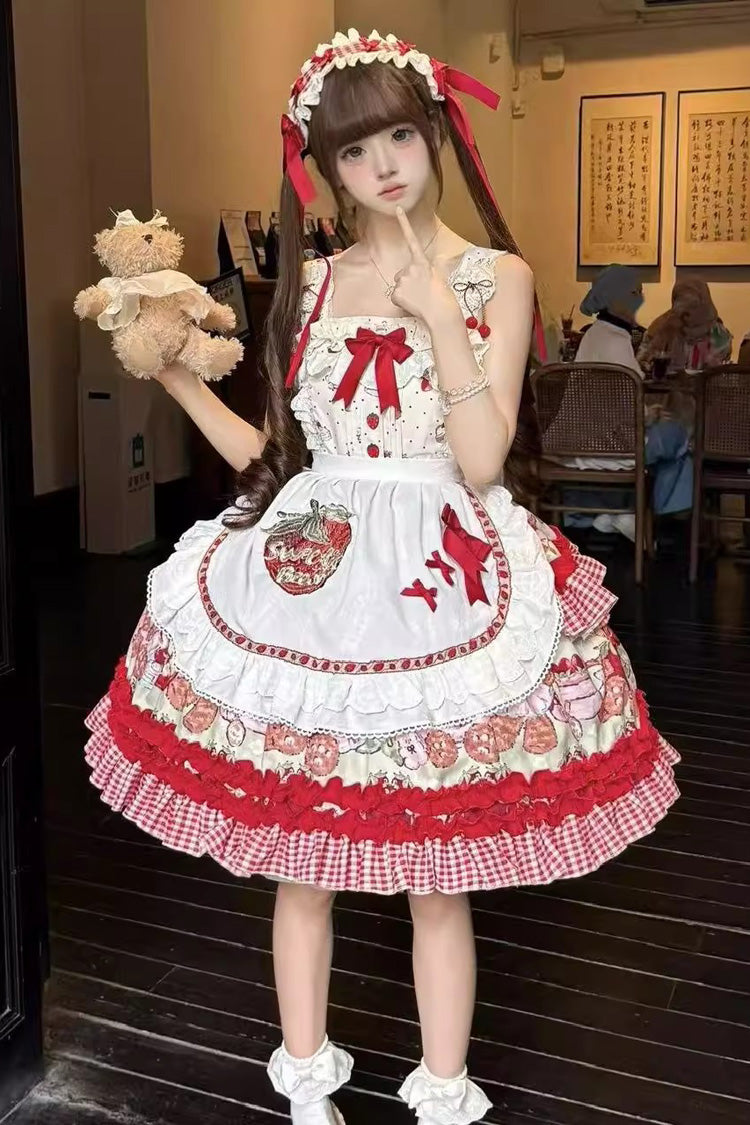 Sleeveless Double-Layered Print Ruffle Sweet Princess Lolita Jsk Red