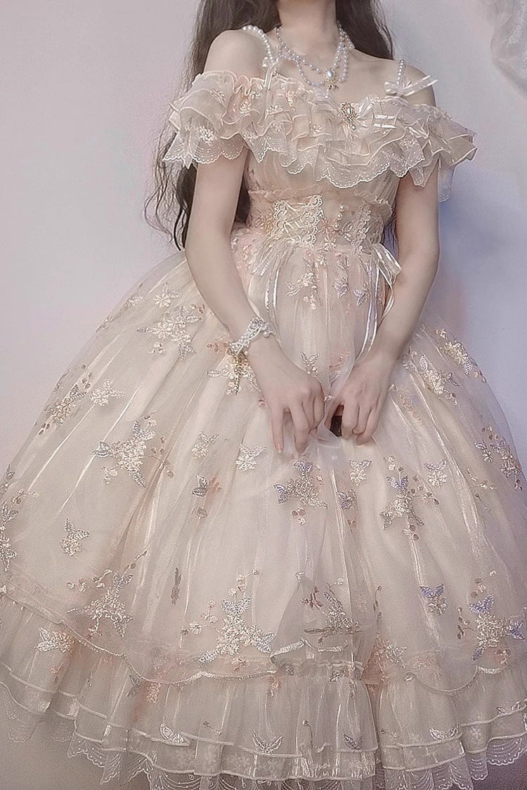 Cream Flora Multi-Layer Hanayome Embroidery Bow Frilled Sweet Lolita JSK Dress