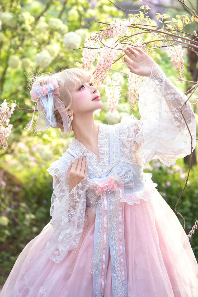 Peach Blossoms in Spring Fields Sweet Chinese Lolita JSK with Ruffles