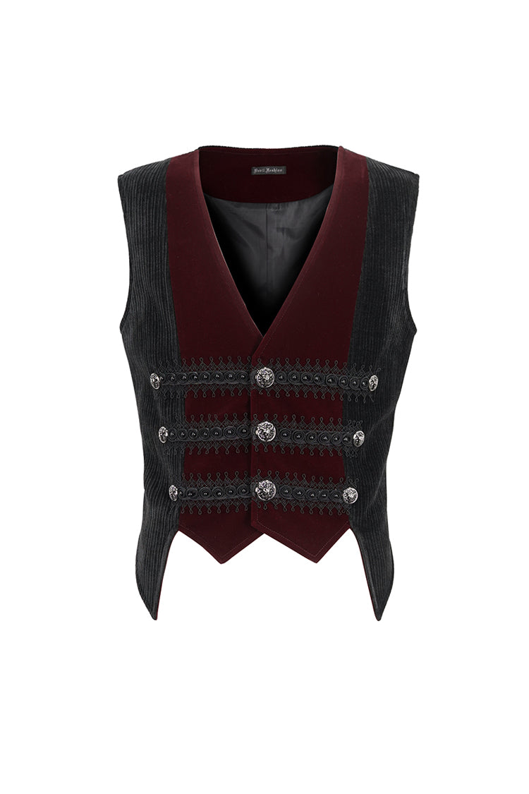 Crimson & Noir Velvet & Corduroy Patchwork Irregular Waistcoat for Men