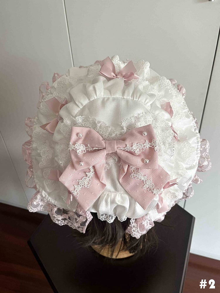 Decorated Sweet Pink Bows Hat Lolita