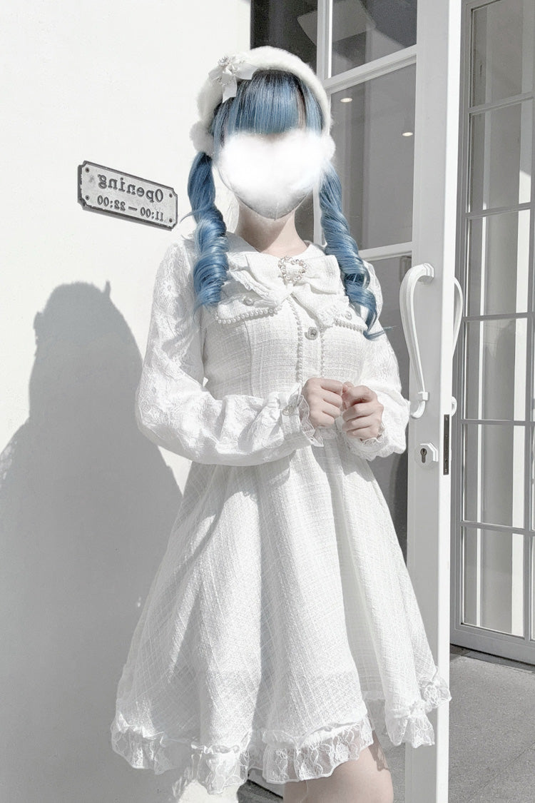 Ivory Pearl and Bow Lace-Embellished Jirai Dress