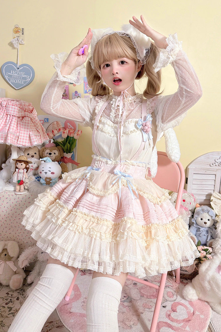 Grape Crunchies Sleeveless Multi-Tiered Ruffled Bow Lace Sweet Lolita Tank Dress Two Colors