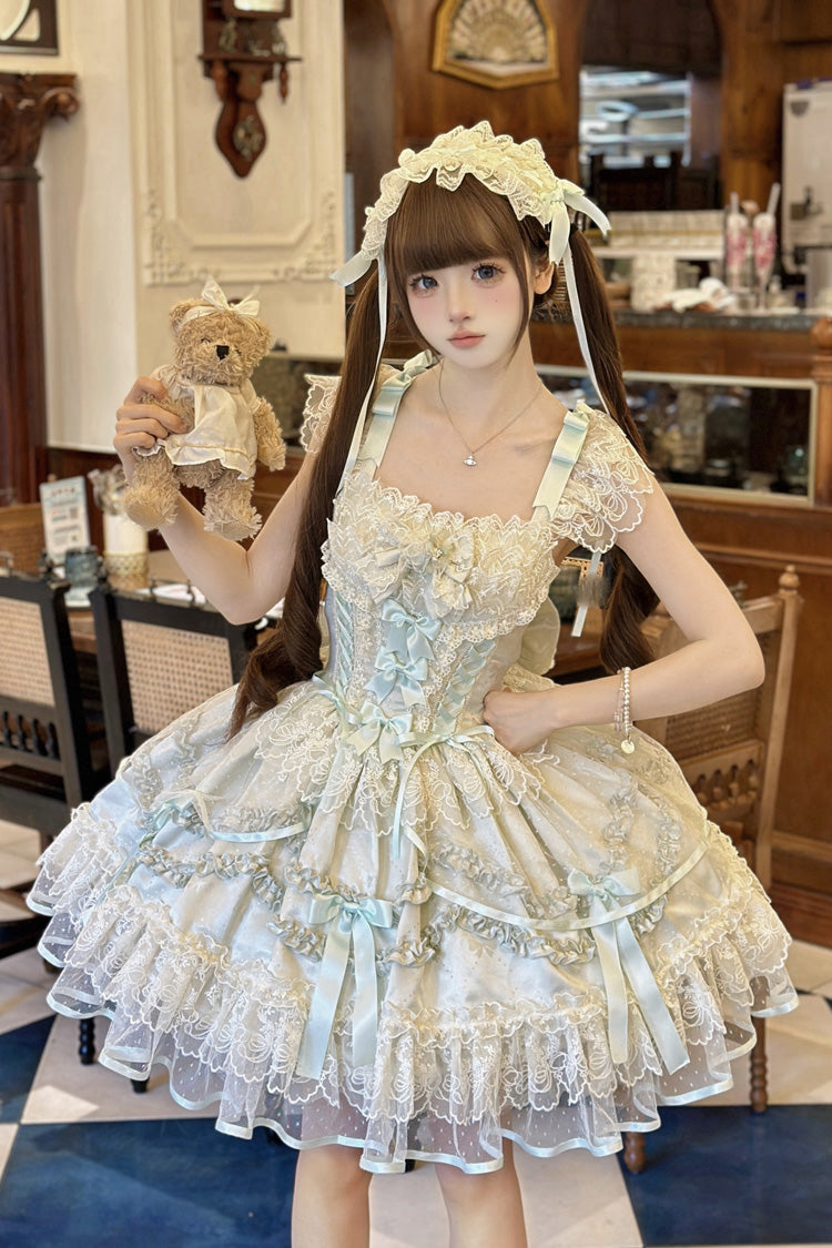 Green Jacquard Bow Lace Princess JSK Dress