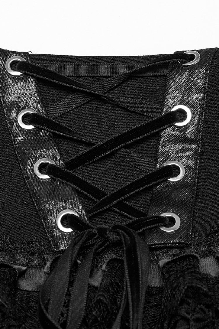 Punk Skirt with Lace-Up and Mesh Panels, Black