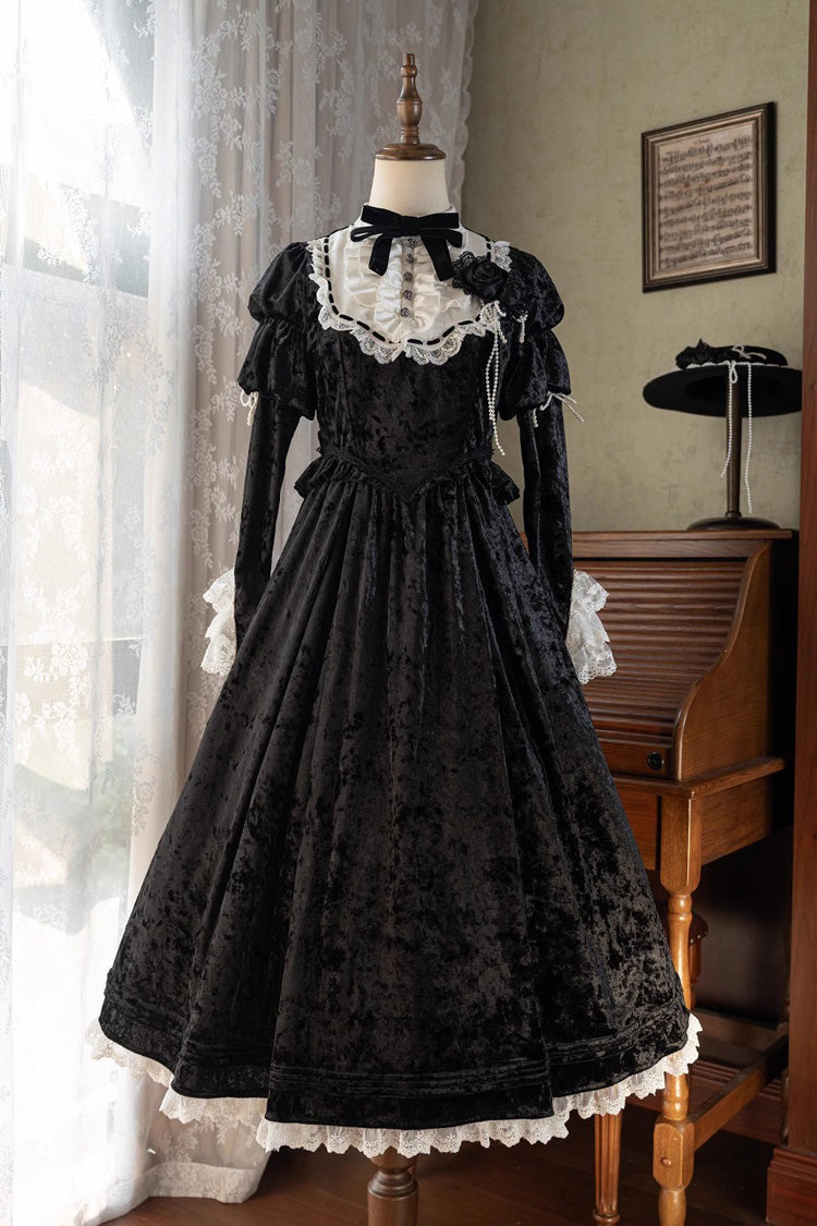 Black Long Sleeve Ruffle Bow Lace Gothic Lolita Dress