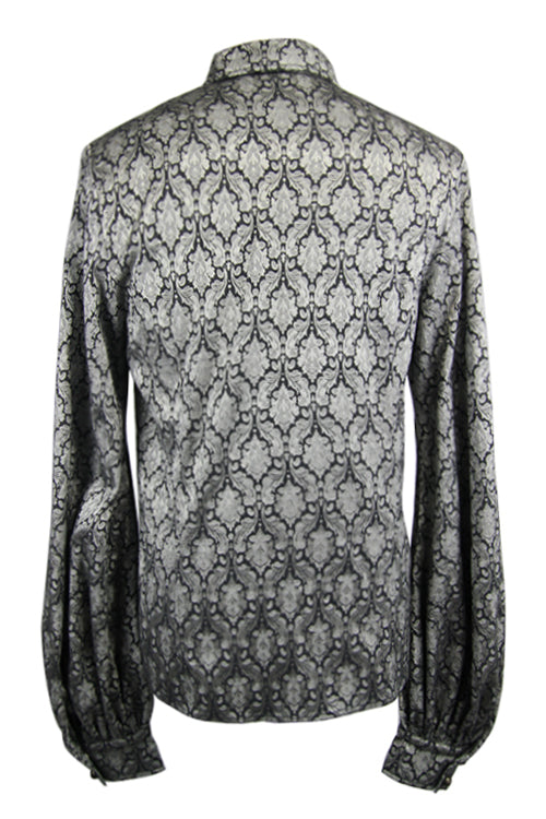 Gothic Mens Blouse with Lantern Sleeves and Jacquard Print