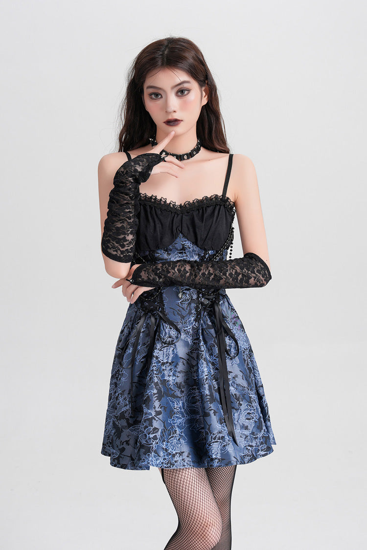 Azure Gothic Vintage JSK with Jacquard Print and Lace-Up