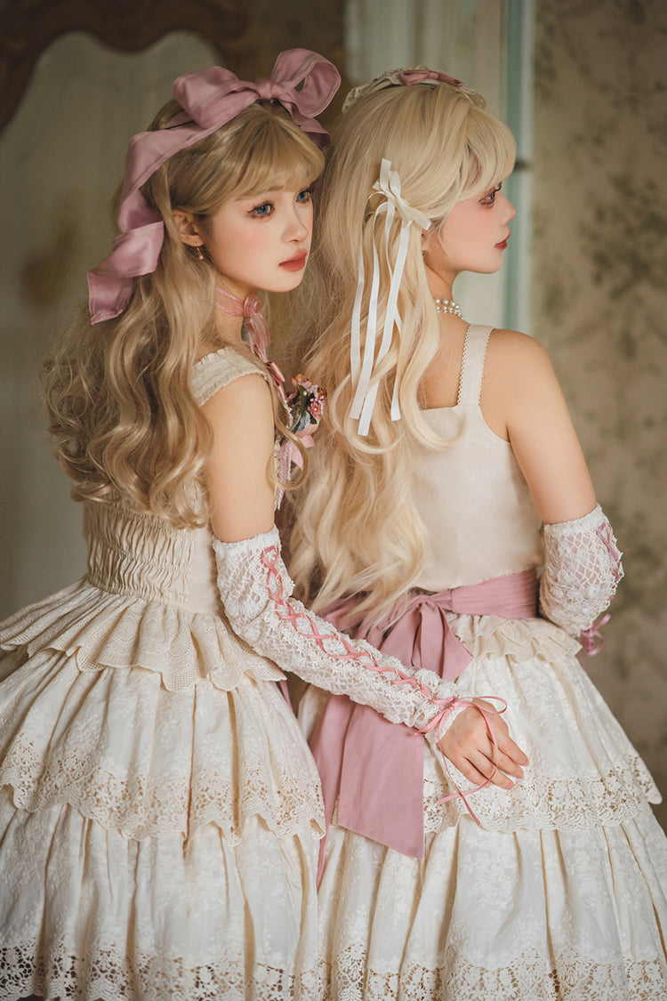 Cream Forest Waltz Embroidery Bow Lace-Up Slim Elegant Sweet Lolita Suspender Top