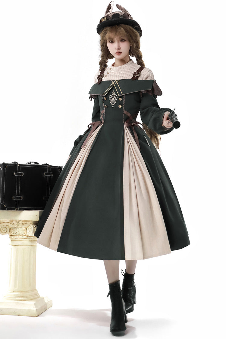 Emerald Long-Sleeve Ruffled Embroidered Bowknot Gothic Princess Lolita Dress