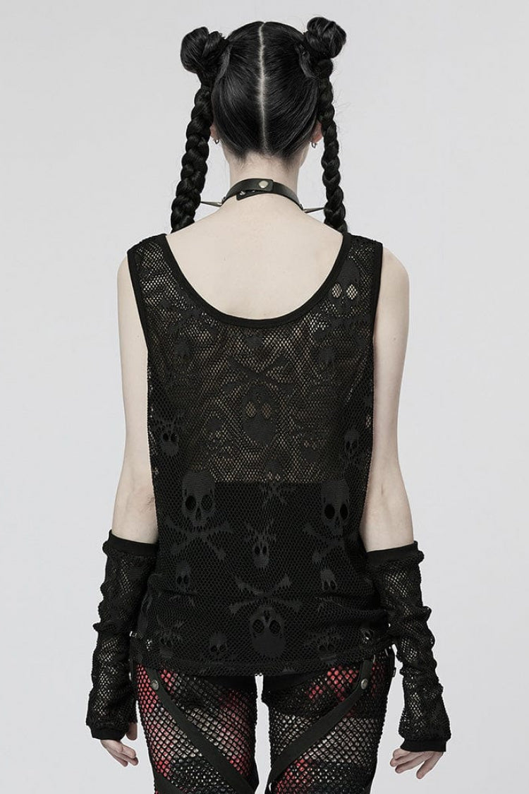 Skull Print Stitching Mesh Steampunk Vest