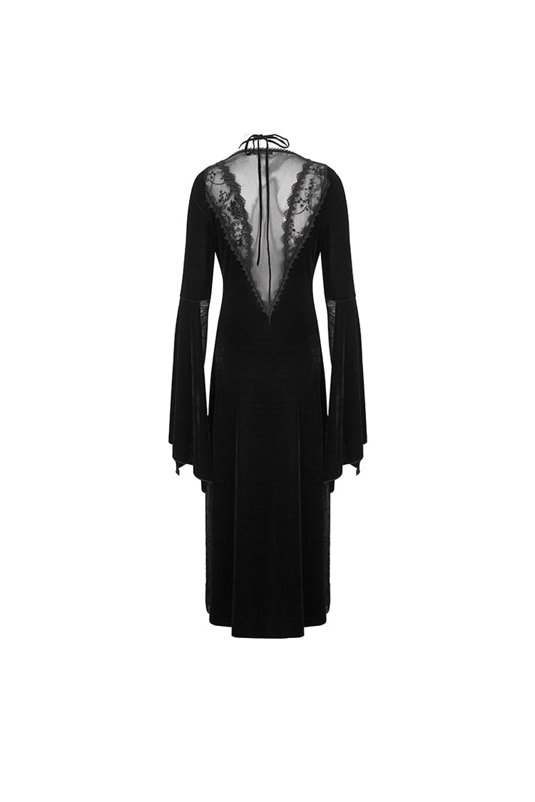 Onyx Velvet Mesh Panel Gothic Maxi Dress for Women