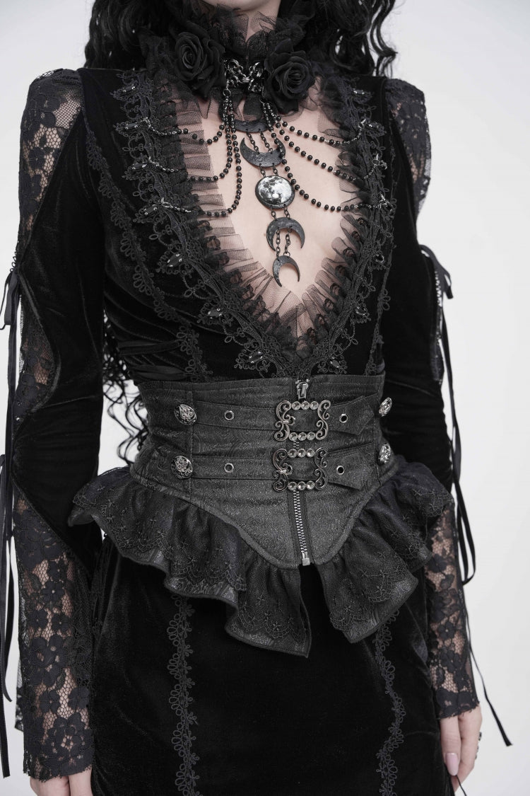 Slim Fit Buckled Zippered Pleated Gothic Girdle for Women Lace
