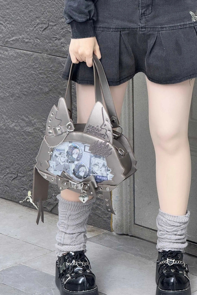Gothic Cat Print Crossbody Bag with Bow, 9 Tones