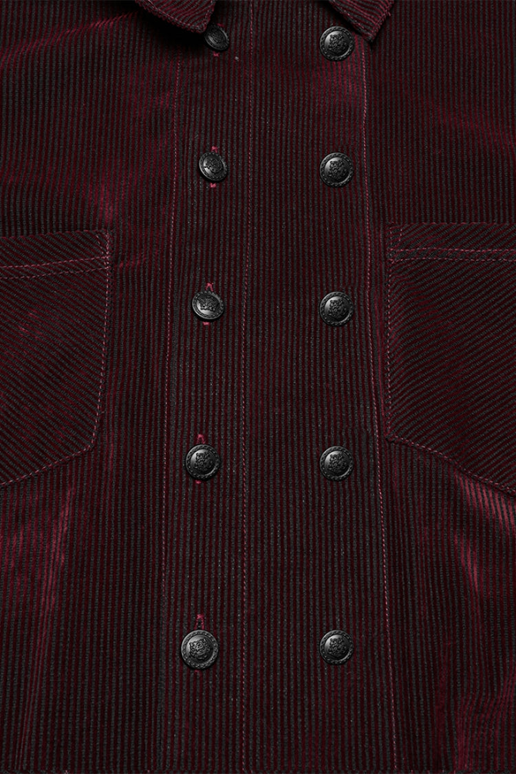 Noir & Crimson Double-Breasted Puff-Sleeve Gothic Shirt
