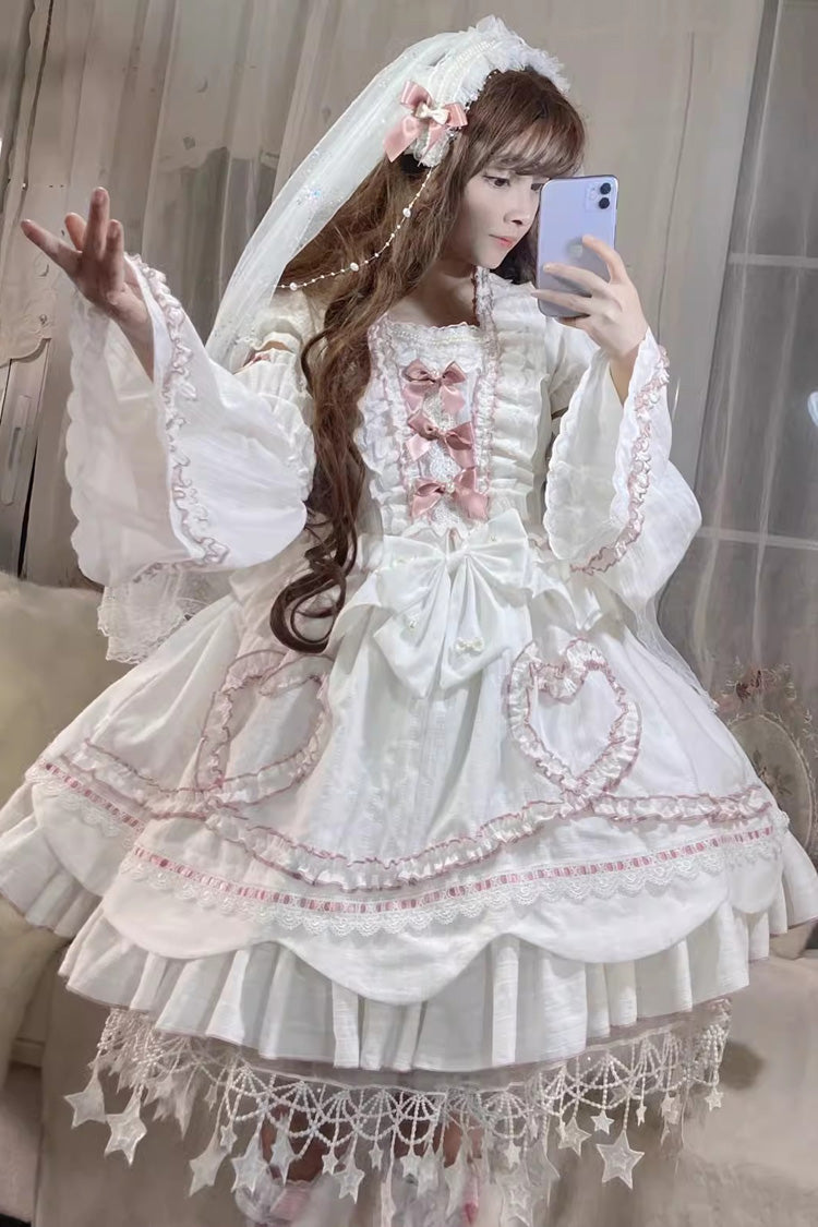 Ivory Bridal Bow Stitched Sleeve Sweet Lolita Gown - Pure Love Story