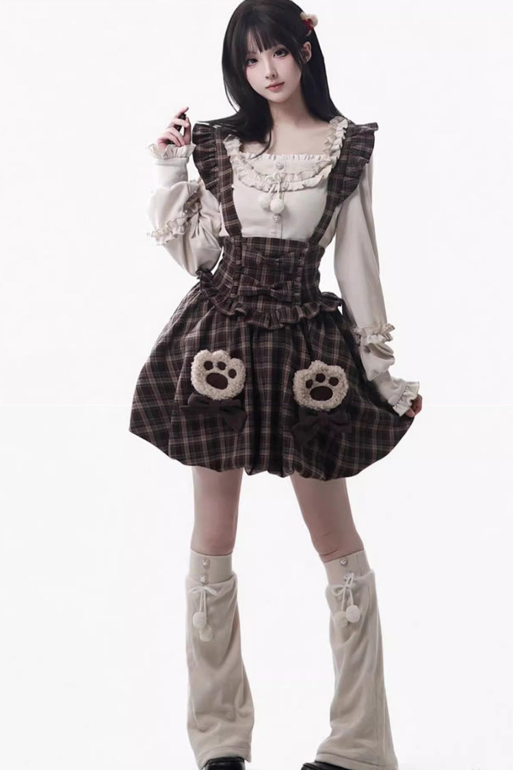 Brown Fluffy Little Bear Sleeveless Printed Ruffled Bow Sweet Lolita Tank Dress