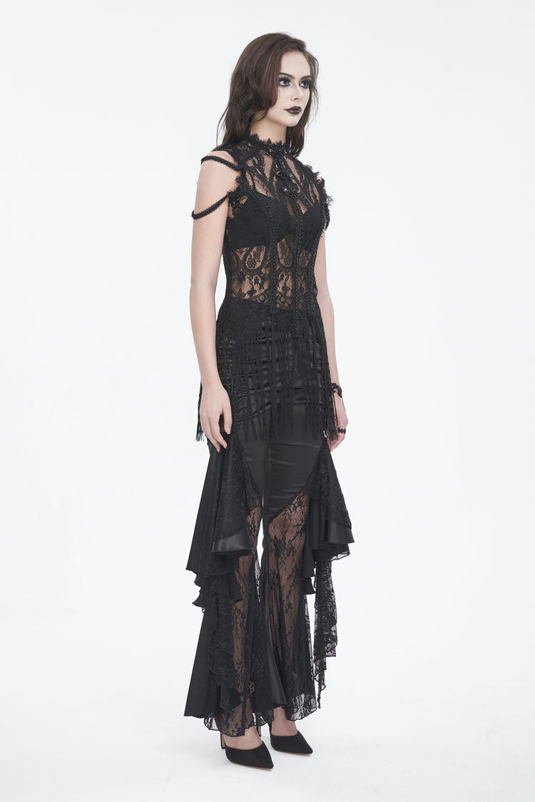 Onyx Crewneck Embroidered Lace Gothic Tee for Women