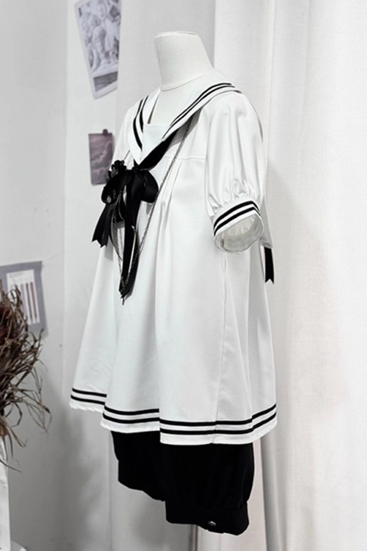 Old Stories Navy Collar Bow Ouji Gothic Lolita Blouse Shorts Set