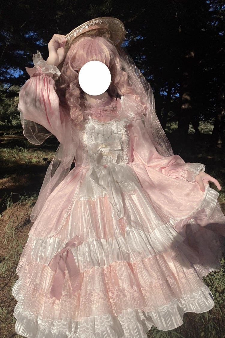 Rose Long-Sleeve Ruffled Bow Layered Lolita Dress