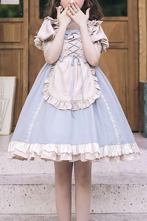 Sweet Lolita OP Dress - Puff Sleeve, Bowknot, High Waist