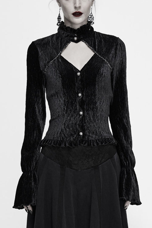 Swallowtail Velvet Gothic Blouse with Lantern Sleeves
