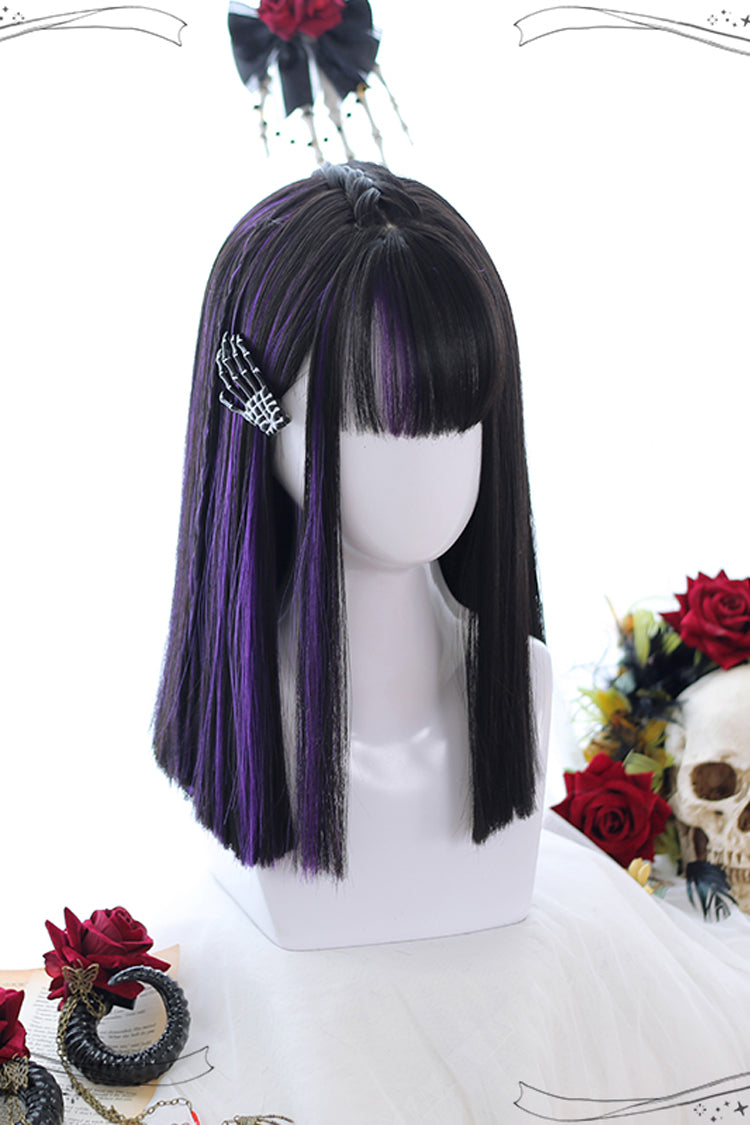 Lilac Highlighted Air-Bang Medium-Length Gothic Wig