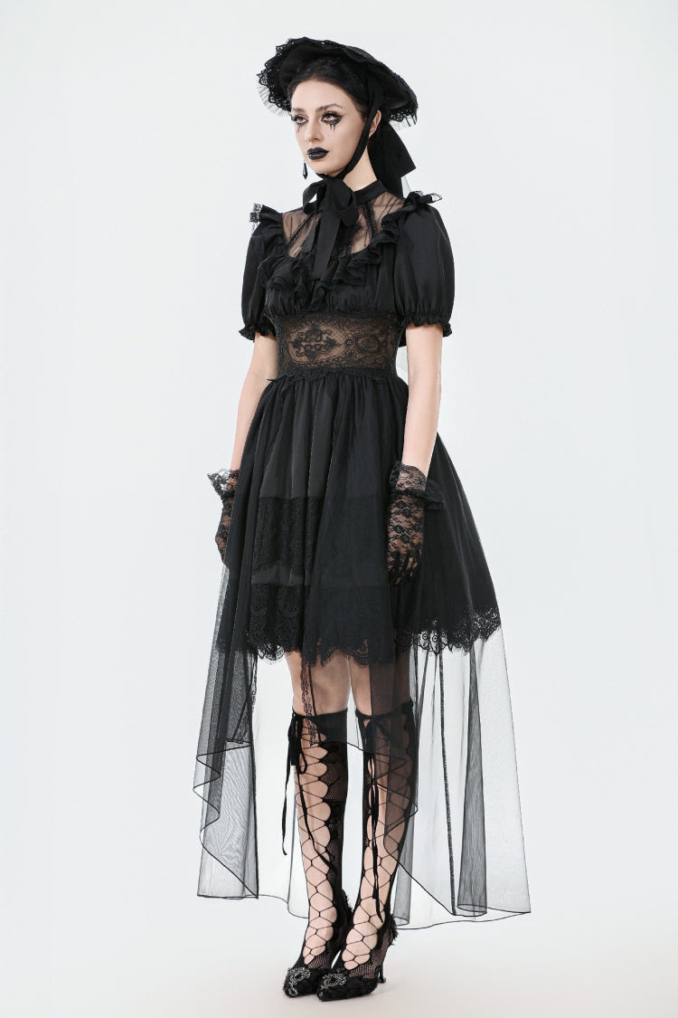 Chiffon Gothic Wedding Dress with High-Low Hem and Layers