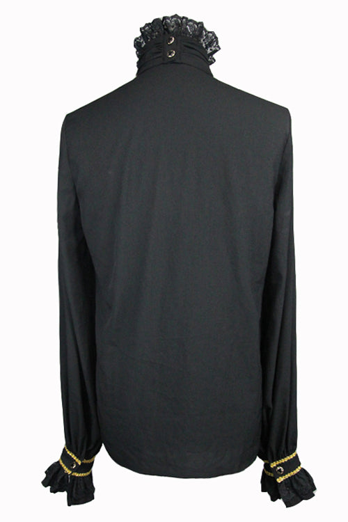 Men's Gothic Blouse with Chest Embroidery Lace Sleeves Chiffon